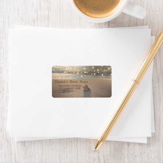 Beach Wedding, Sunset Seashell String Lights Label (Insitu)
