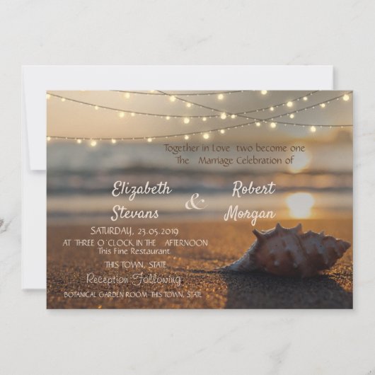 Beach Wedding Sunset Seashell Uitnodiging (Voorkant)