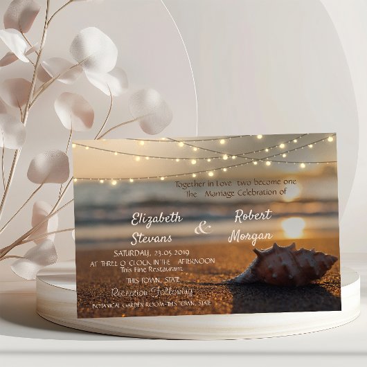Beach Wedding Sunset Seashell Uitnodiging