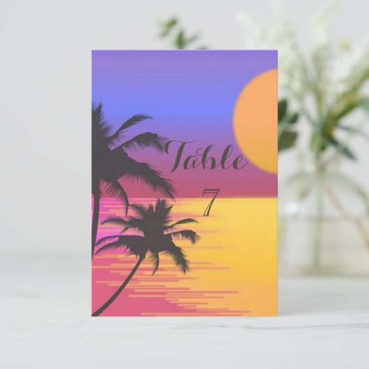 Beach Wedding Sunset Table Kaart (Staand voorkant)