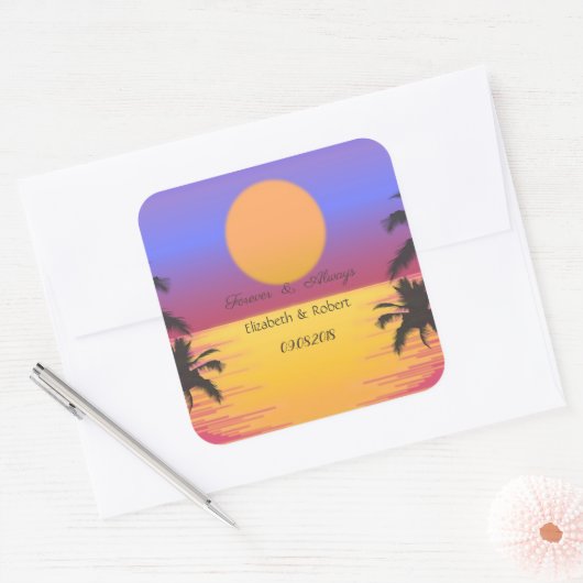 Beach Wedding Sunset Vierkante Sticker (Envelop)