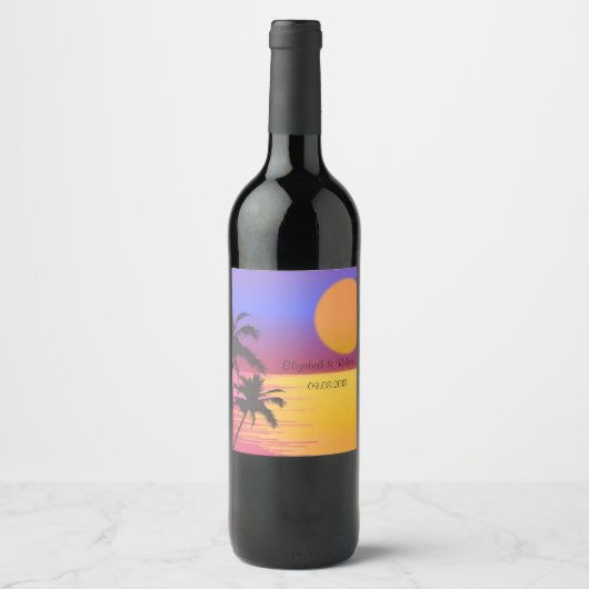 Beach Wedding Sunset Wijn Etiket (Voorkant)