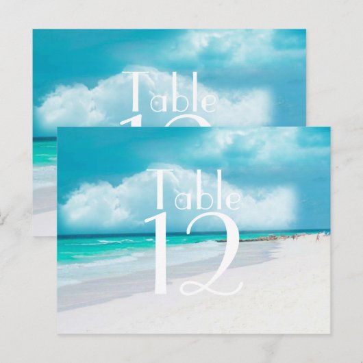 Beach Wedding Table Number Kaart (Voorkant / Achterkant)