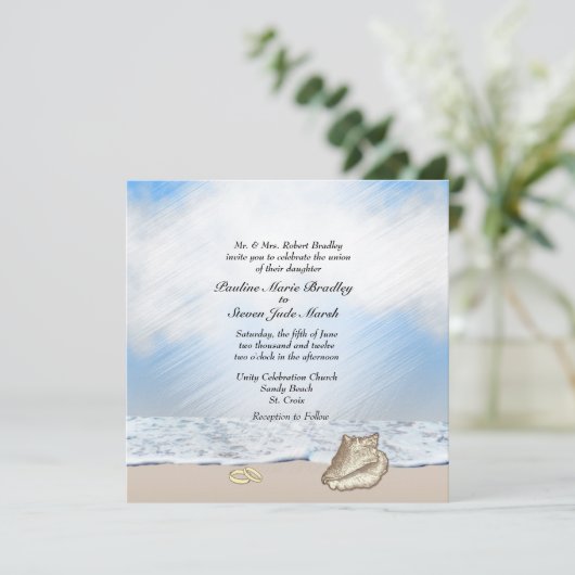 Beach Wedding Theme Uitnodiging (Staand voorkant)