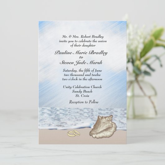 Beach Wedding Theme Uitnodiging (Staand voorkant)