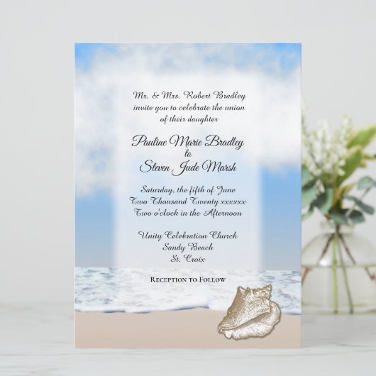 Beach Wedding Theme Uitnodiging (Staand voorkant)