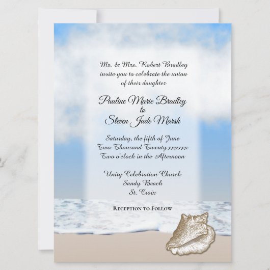 Beach Wedding Theme Uitnodiging (Voorkant)