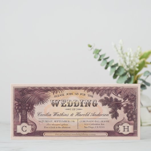  Beach Wedding Ticket Invitations v.1 Kaart (Staand voorkant)
