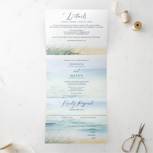 Beach Wedding Tri-Fold uitnodigingen RSVP (Binnen)
