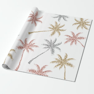 Beach Wedding Tri Gold Marble Palm Tree Leaves Cadeaupapier