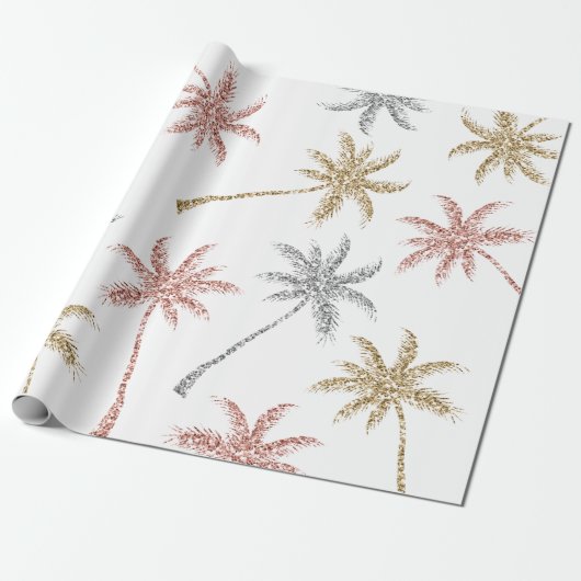Beach Wedding Tri Gold Marble Palm Tree Leaves Cadeaupapier (Uitgerold)