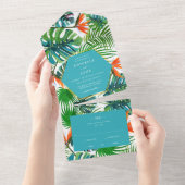 Beach Wedding Tropical Leaf RSVP All In One Uitnodiging (Afscheurbaar)