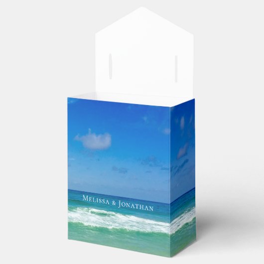 Beach Wedding Tropical Ocean Waves Modern Blue Bedankdoosjes (Geopend)