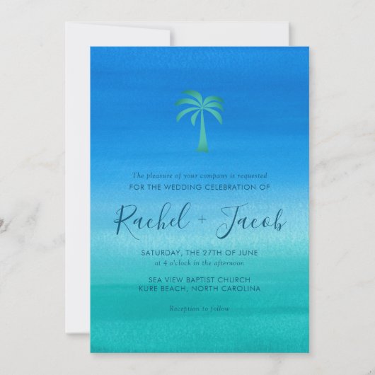 Beach Wedding Tropical Palm Tree Kaart (Voorkant)
