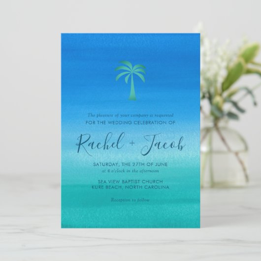 Beach Wedding Tropical Palm Tree Kaart (Staand voorkant)