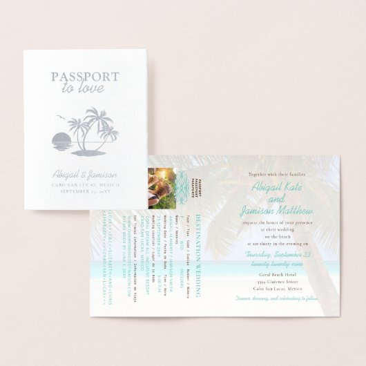Beach Wedding Tropical Passport Folie Kaarten (Display)