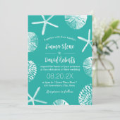 Beach Wedding Tropical Seashells Modern Turquoise Kaart (Staand voorkant)