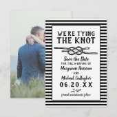 Beach Wedding Tying the Knot Modern Stripes Photo Save The Date (Voorkant / Achterkant)