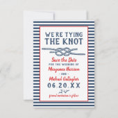 Beach Wedding Tying the Knot Nautical Stripe Photo Save The Date (Voorkant)