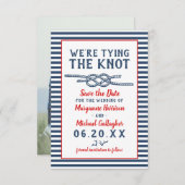 Beach Wedding Tying the Knot Nautical Stripe Photo Save The Date (Voorkant / Achterkant)