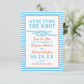 Beach Wedding Tying the Knot Nautical Stripe Photo Save The Date (Staand voorkant)