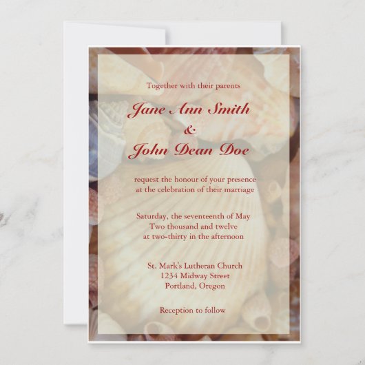 Beach Wedding-uitnodigingen: Multicolored Seashell Kaart (Voorkant)