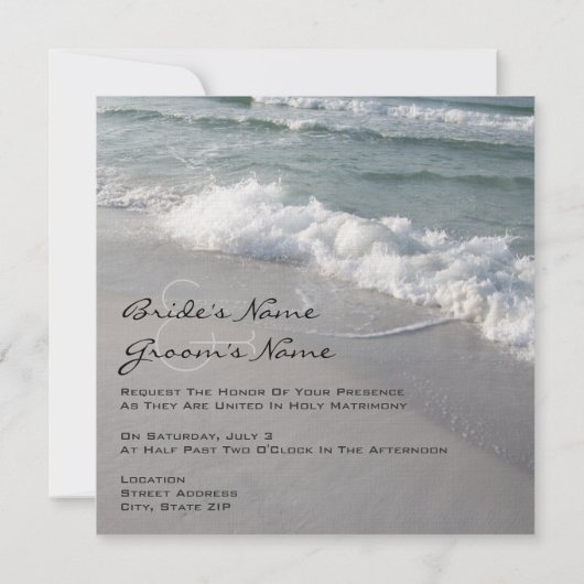 Beach Wedding-uitnodigingen - Ocean Waves & Sand Kaart (Achterkant)