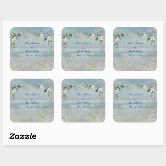 Beach Wedding Vierkante Sticker (Vel)