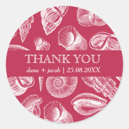 Beach Wedding Viva Magenta White Seashell Bedankt Ronde Sticker