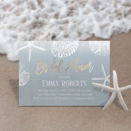 Beach Wedding Vrijgezellenfeest Dusty Blue Seashel Kaart