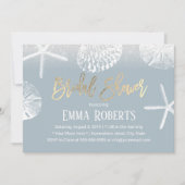 Beach Wedding Vrijgezellenfeest Dusty Blue Seashel Kaart (Voorkant)