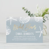 Beach Wedding Vrijgezellenfeest Dusty Blue Seashel Kaart (Staand voorkant)