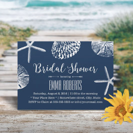 Beach Wedding Vrijgezellenfeest Navy Blue Seashell Kaart