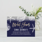 Beach Wedding Vrijgezellenfeest Navy Blue Seashell Kaart (Staand voorkant)