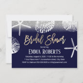 Beach Wedding Vrijgezellenfeest Navy Blue Seashell Kaart (Voorkant)