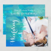 Beach Wedding Waterverf Moderne foto uitnodiging (Voorkant / Achterkant)