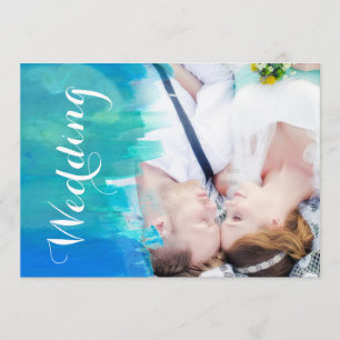 Beach Wedding Waterverf Moderne foto uitnodiging