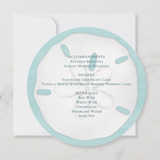 Beach Wedding Waterverf Sand Dollar Menu Kaart (Achterkant)