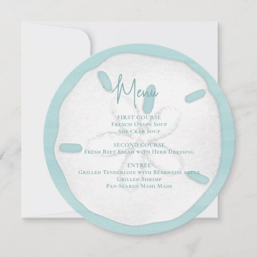 Beach Wedding Waterverf Sand Dollar Menu Kaart (Voorkant)