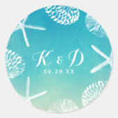 Beach Wedding Waterverf Seashells Weddenschap Ronde Sticker (Voorkant)