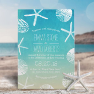 Beach Wedding Waterverf Starfish & Seashells Kaart