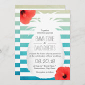 Beach Wedding Waterverf Stripes Pineappel Kaart (Voorkant / Achterkant)