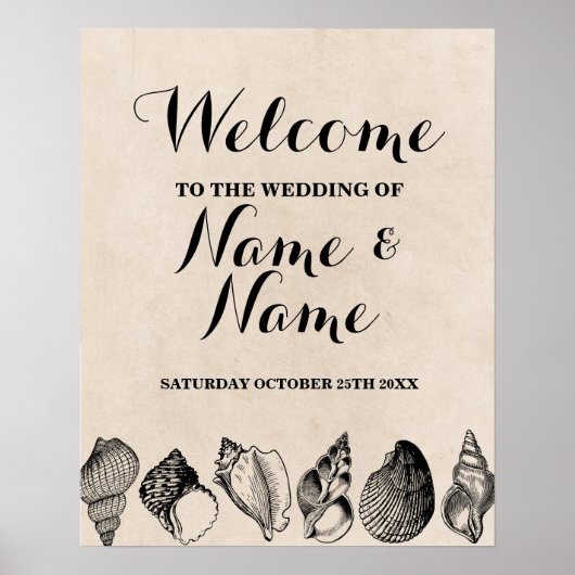 Beach Wedding Welcome Poster Shells Ocean (Voorkant)