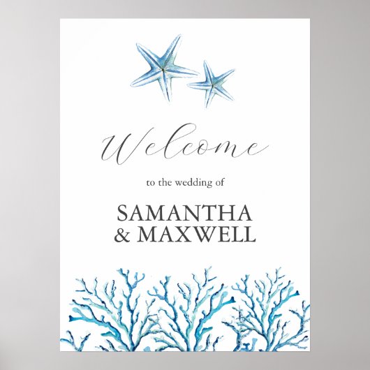 Beach Wedding Welkomstbord Waterverf Starfish Poster (Voorkant)