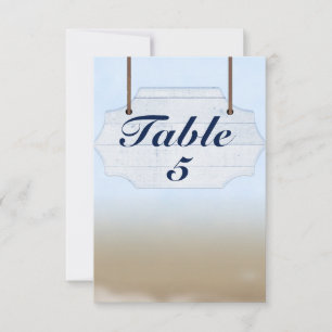 Beach Wedding White Wood Sign Table Number Kaart