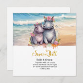  Beach Wedding with Hippo Couple  Save The Date (Voorkant / Achterkant)