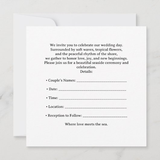  Beach Wedding with Hippo Couple  Save The Date (Achterkant)