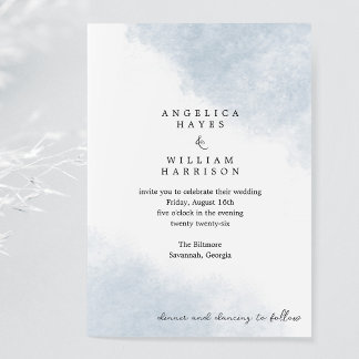 BEACH WEDING INVITATION IN DUSTY BLUE WATERVERF KAART