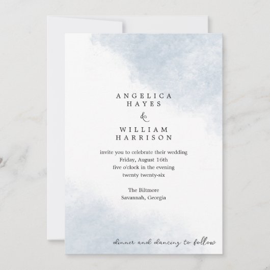 BEACH WEDING INVITATION IN DUSTY BLUE WATERVERF KAART (Voorkant)