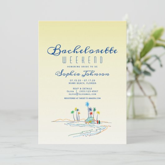 Beach Weekend Bachelorette Itinerary Uitnodiging (Staand voorkant)